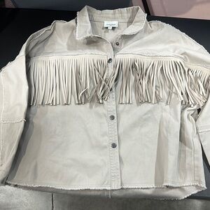 Haute Hippie women’s oversized Beige Fringe Jean Jacket with buttons size s
